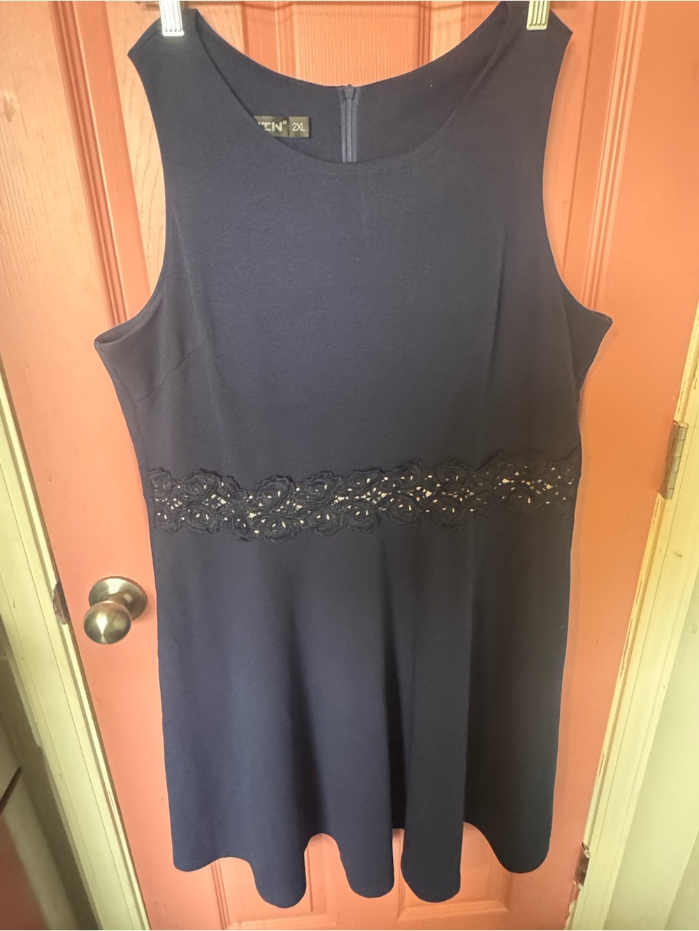 Classic Navy Sleeveless Dress with Waist Lace Detail
